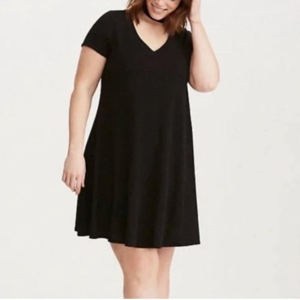 3 for $20 ROLLA COSTER V-Neck Swing Short Cap Sleeve Dress Solid Black Flowy S